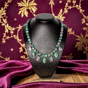 Hand Crafted Ruby Zoisite Green and Pink Necklace